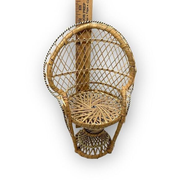 Wicker Rattan Peacock Chair Plant Stand Decor Small Doll Size 12” Tall Flawed - Picture 9 of 10